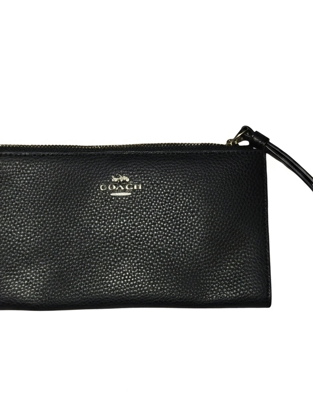 Coach Black Pebbled Leather Zip Wristlet with Gold Logo